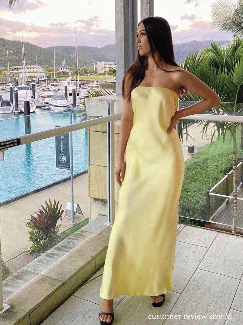 Boho Satin Party Dress, Halter Maxi Backless Dress, Adeline in Brown and Yellow