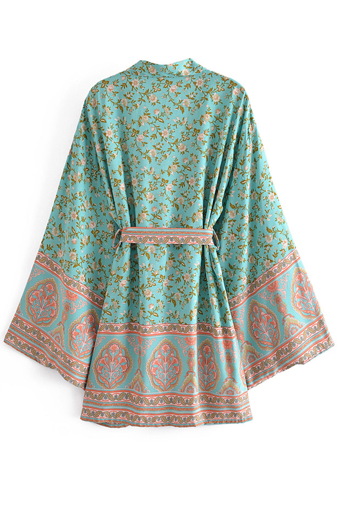 Boho Robe, Kimono Robe,  Beach Cover up, Wild Floral in Mint Green