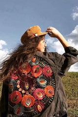 Boho Jacket, Denim Jacket for Women, Floral Embroidery Jacket Marley