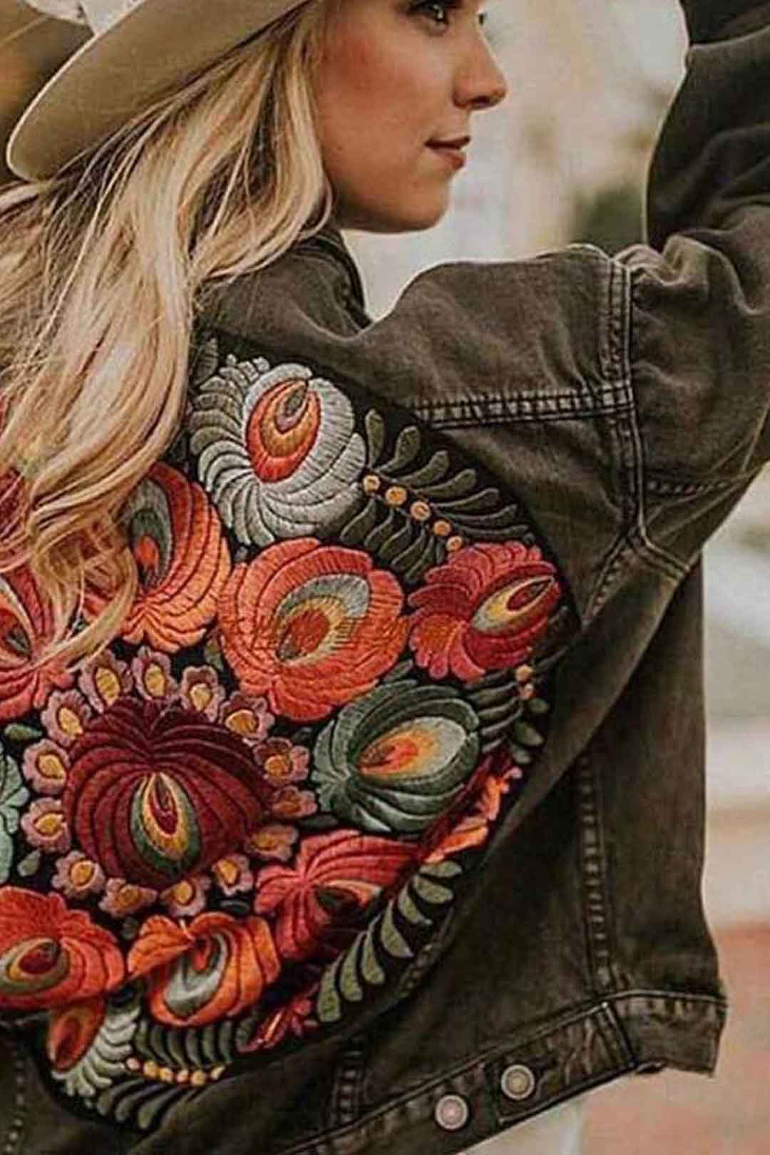 Boho Jacket, Denim Jacket for Women, Floral Embroidery Jacket Marley