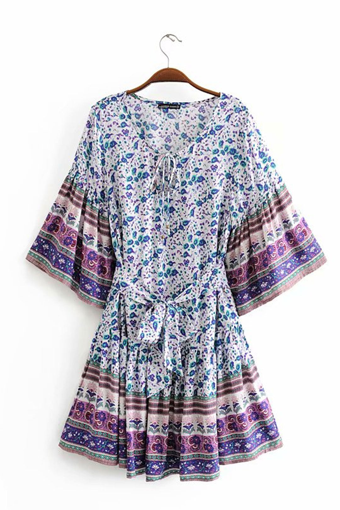 Boho Mini Dress Sundress Pink and Blue  Wild Indigo