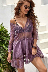 Beach Robe, Lace Cover Up, Margot in White, Black and Purple