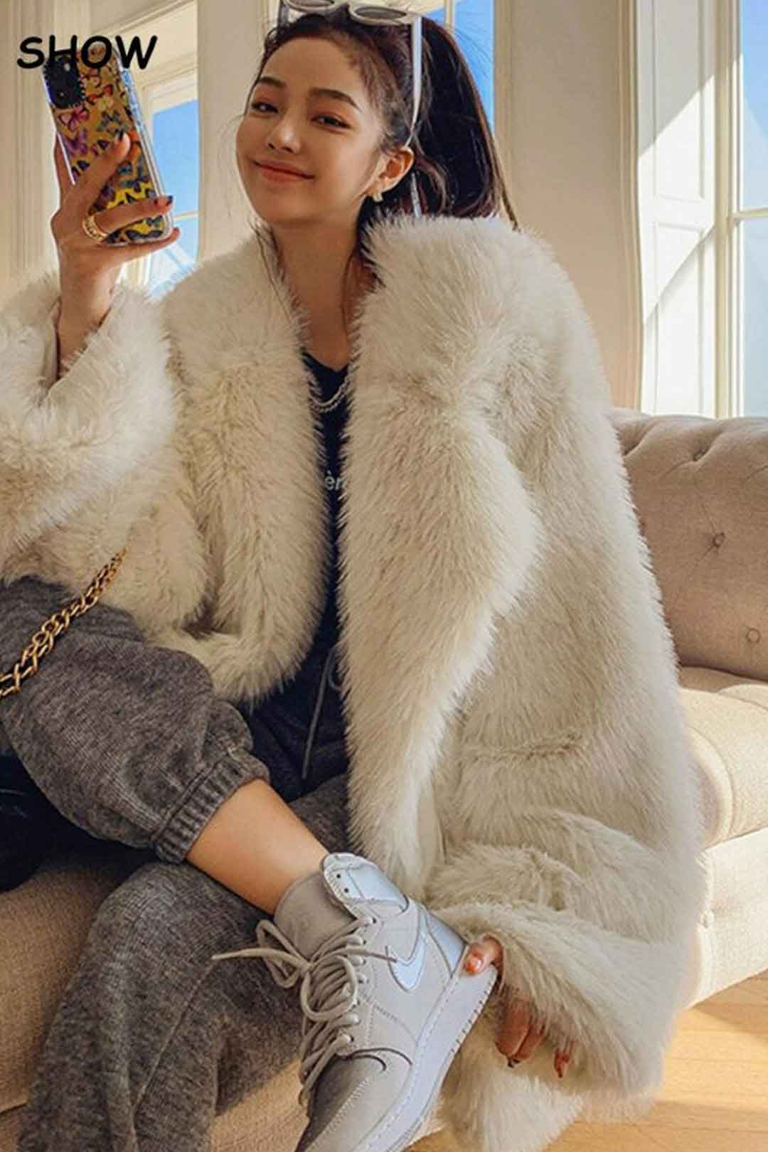 Boho Winter Coat, Fur Coat, Faux Fox Fur, Jolie in White