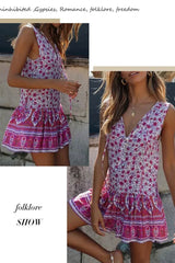 Boho Mini Dress Sundress, Wild Floral Fresco in Pink