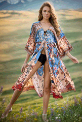 Beach Robe - Boho Robe - Summer Chic Cover-Up with Flower Feather Print Sunniva