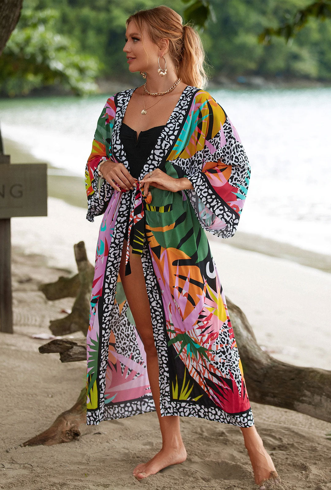 Beach Robe - Boho Robe - Summer Chic Cover-Up with Talulla Leaf in Pink