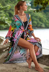 Beach Robe - Boho Robe - Summer Chic Cover-Up with Talulla Leaf in Pink