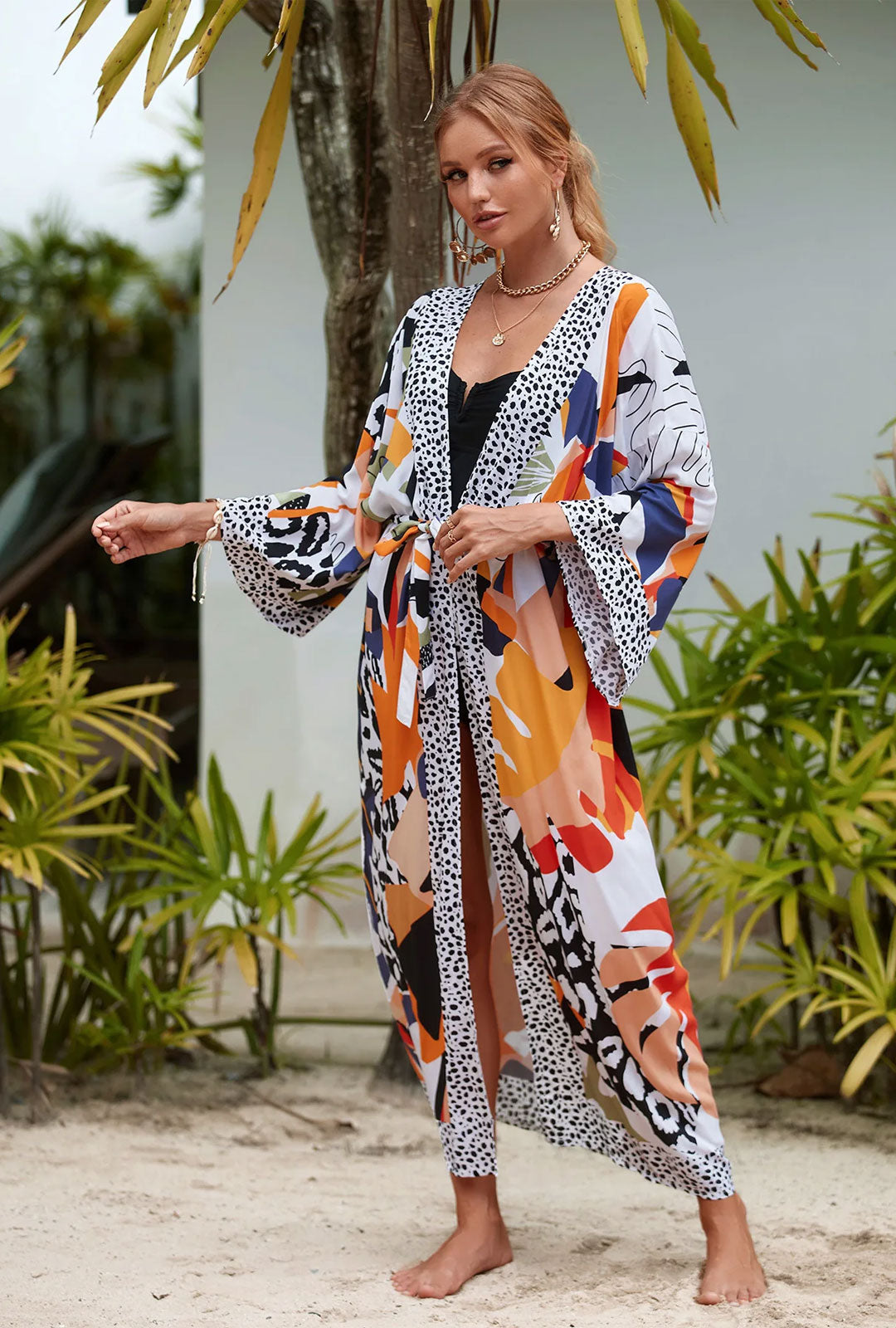 Beach Robe - Boho Robe - Summer Chic Cover-Up with Talulla Leaf in Orange