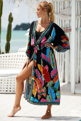 Beach Robe - Boho Robe - Summer Chic Cover-Up with Talulla Feather in Black