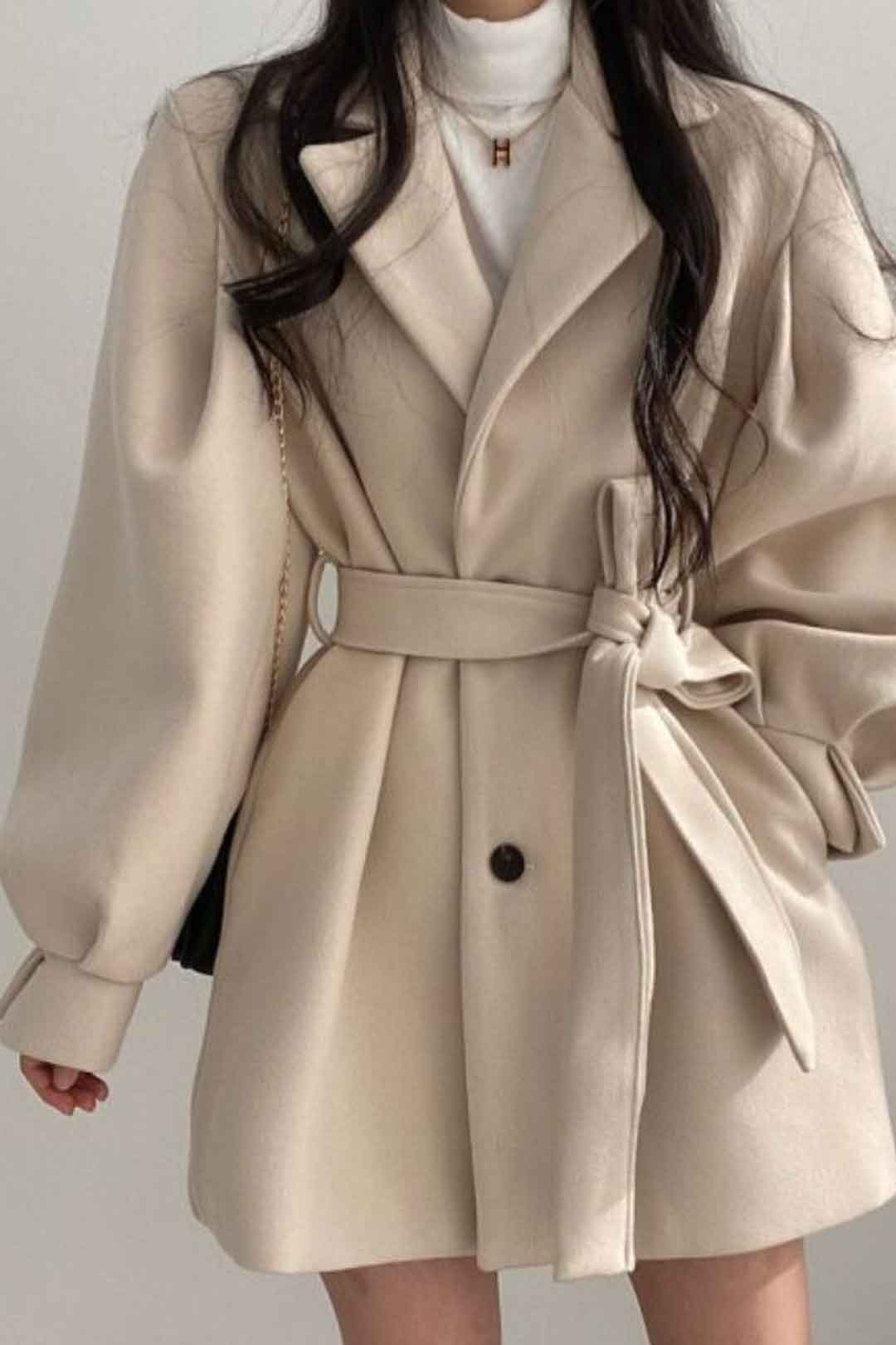 Winter Coat, Wool Coat, Wool Coat Women, Robe Coat Mariam in Beige and Black