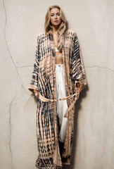 Beach Robe - Boho Robe - Summer Chic Cover-Up with Tie Dye Ausha Beige