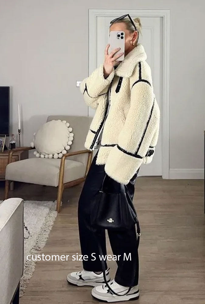 Boho Winter Coat - Lamb Wool Mix Jacket - Phoebe: Zipper Loose Fit