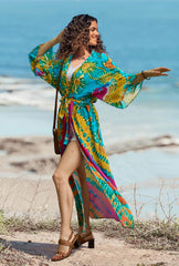 Beach Robe - Boho Robe - Summer Chic Cover-Up with Tie Dye Ausha Green