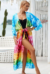 Beach Robe - Boho Robe - Summer Chic Cover-Up with Tie Dye Ausha Pink