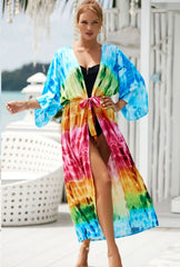 Beach Robe - Boho Robe - Summer Chic Cover-Up with Tie Dye Ausha Pink