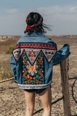 Boho Jacket, Denim Jacket for Women, Floral Embroidery Jacket Sparrow