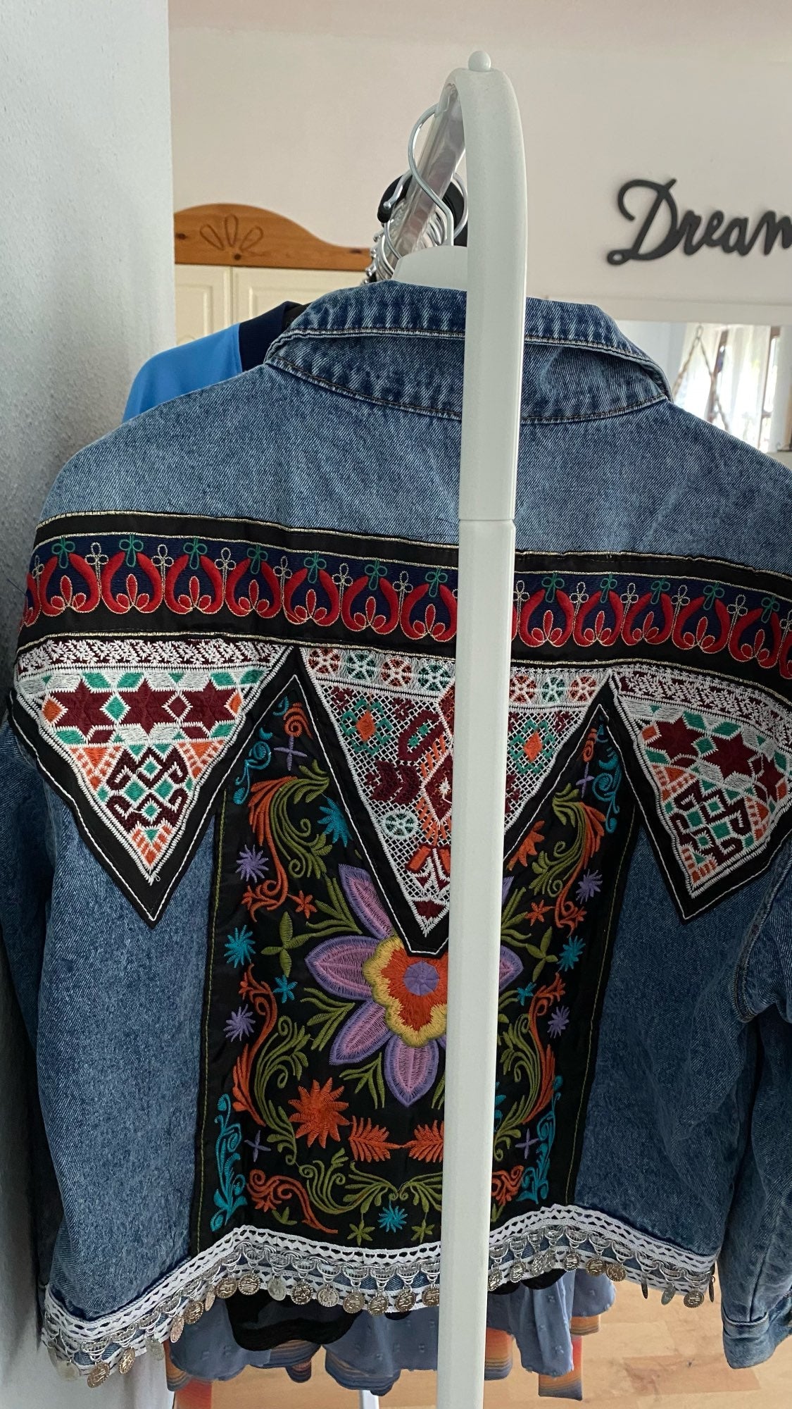 Boho Jacket, Denim Jacket for Women, Floral Embroidery Jacket Sparrow