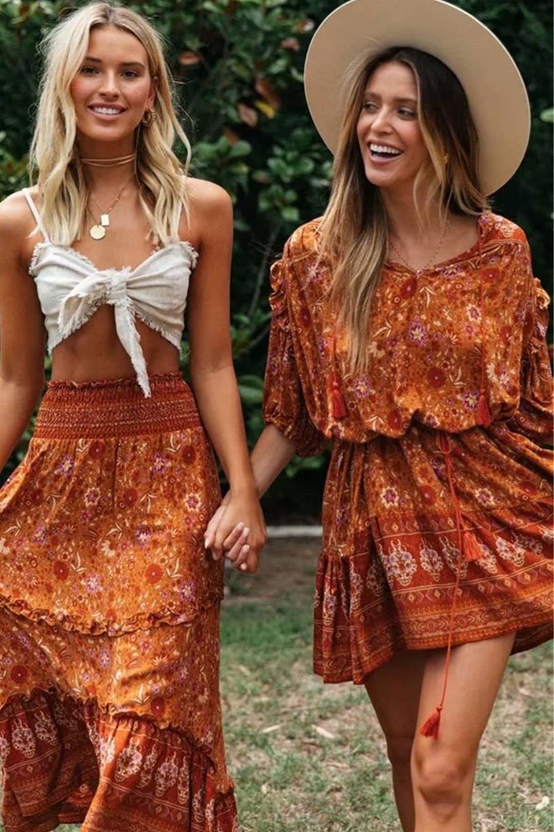 Boho Mini Dress Sundress, Wild Floral  in Indian Spice