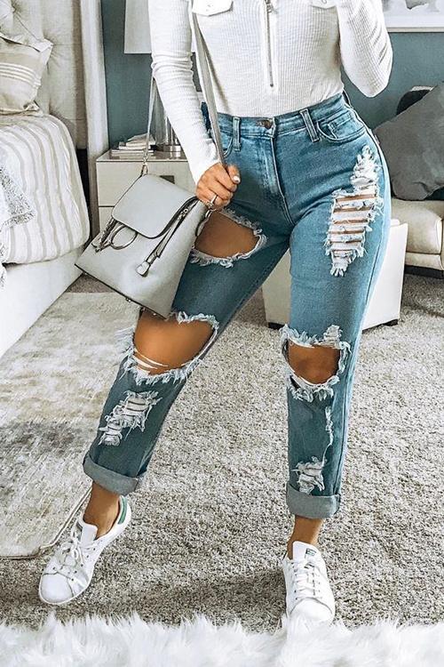 Ripped High Waist Loose Jeans