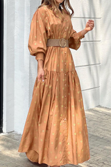 Button Puff Sleeve Maxi Dress