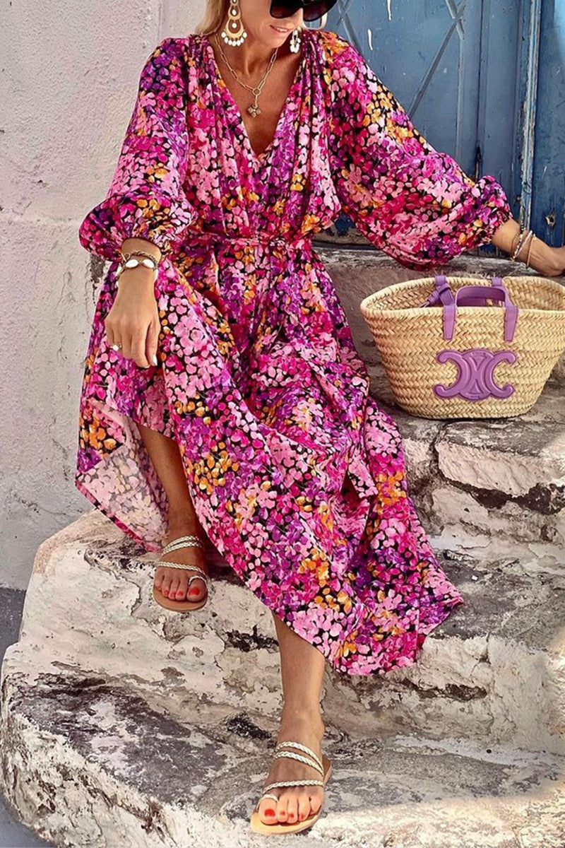 Casual Bohemian Print Printing V Neck Printed Dress Dresses