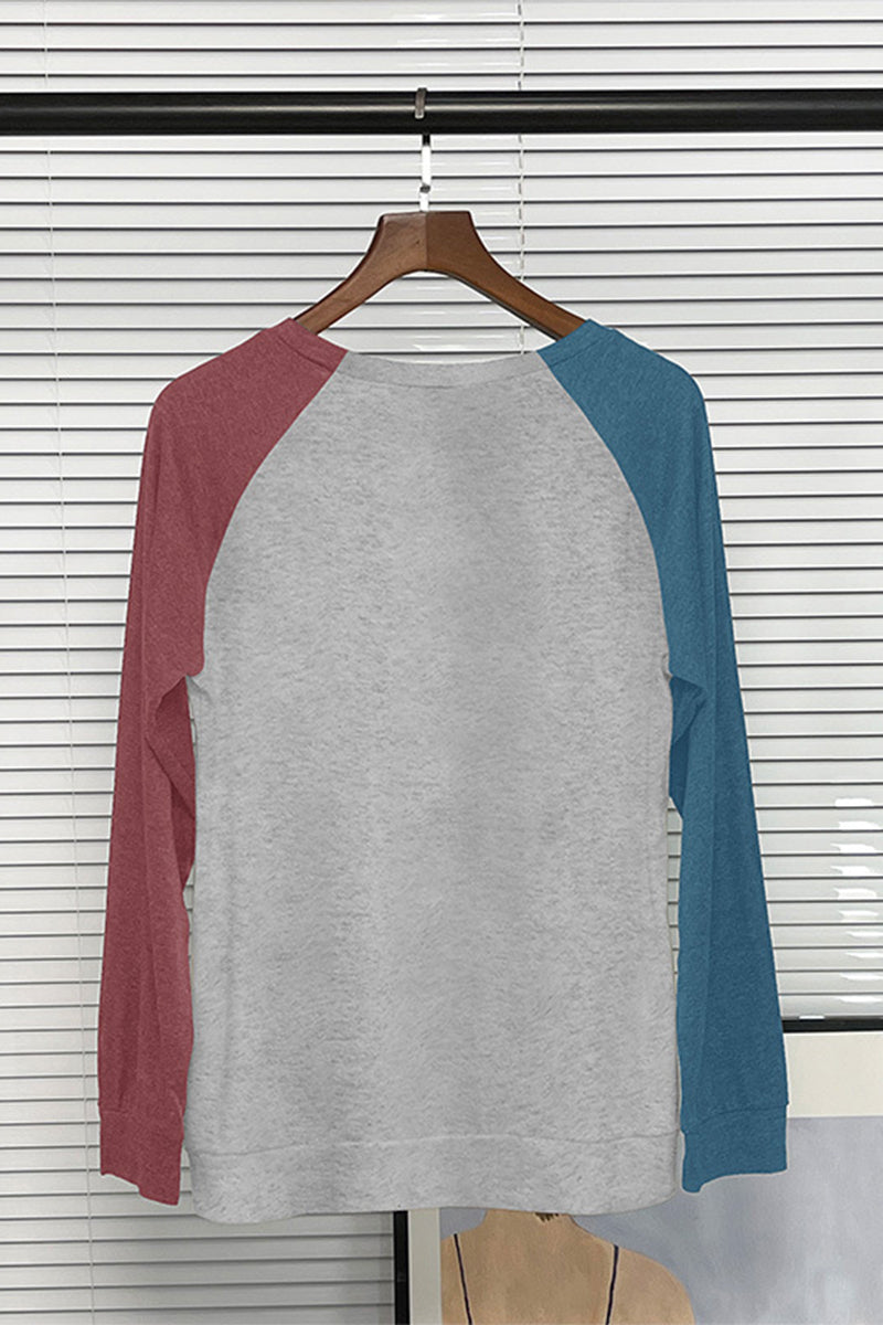 Casual Color Block Contrast O Neck Plus Size Tops