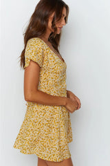 Boho Mini Dress Sundress, Wild Floral Yellow Daisy