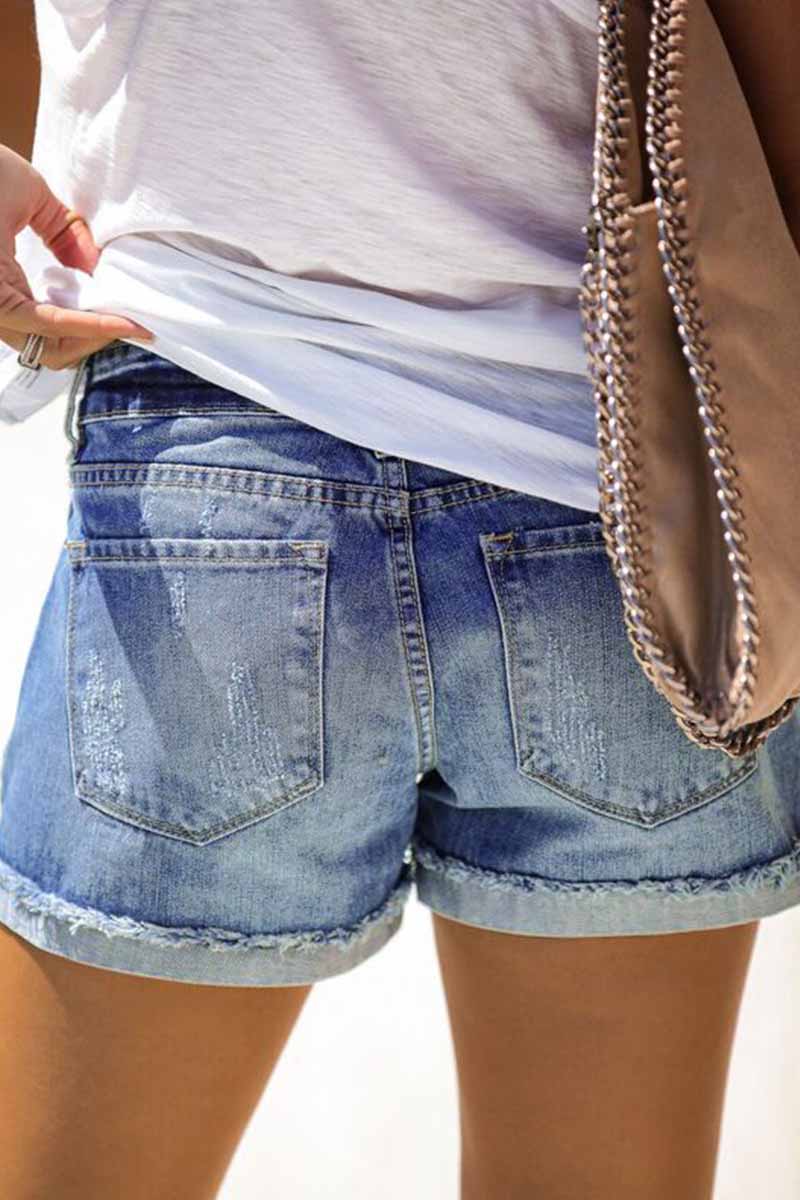 Regular Waist Solid Color Regular Fit Hole Casual Jeans