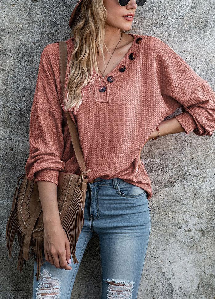 Button V Neck Long Sleeve Shirt