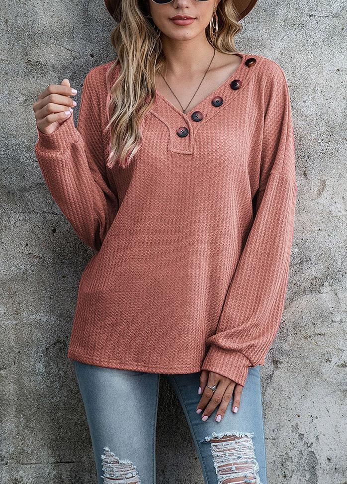 Button V Neck Long Sleeve Shirt