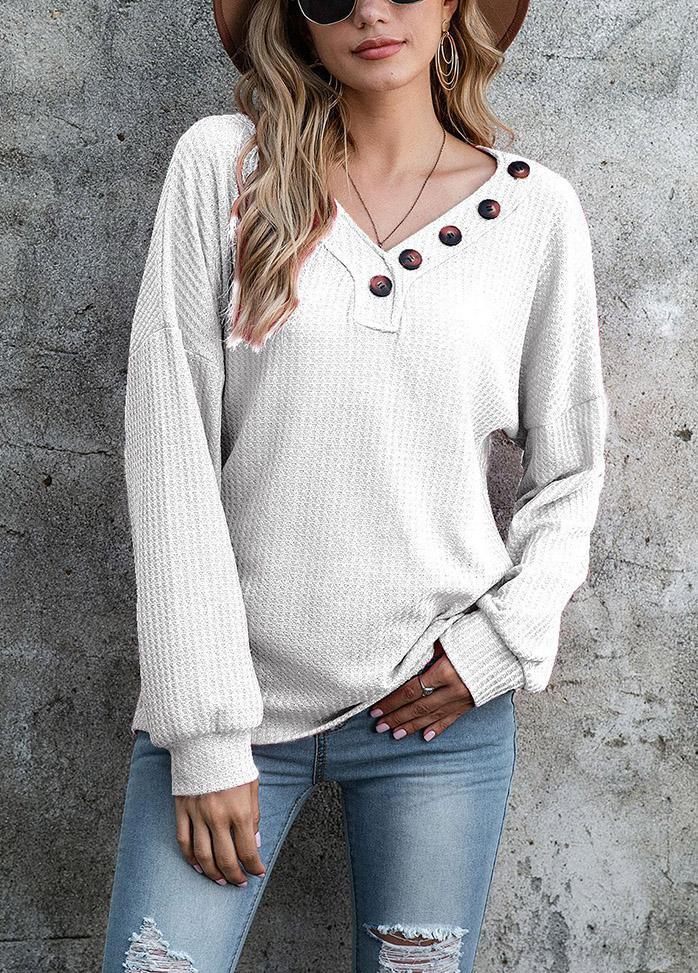 Button V Neck Long Sleeve Shirt