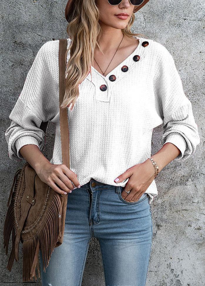 Button V Neck Long Sleeve Shirt