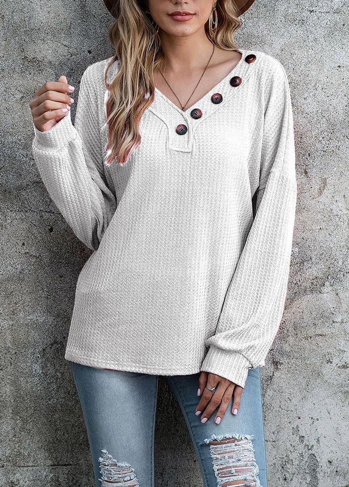 Button V Neck Long Sleeve Shirt