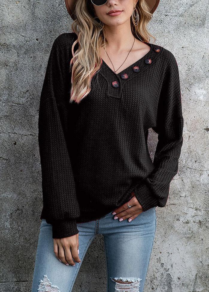 Button V Neck Long Sleeve Shirt