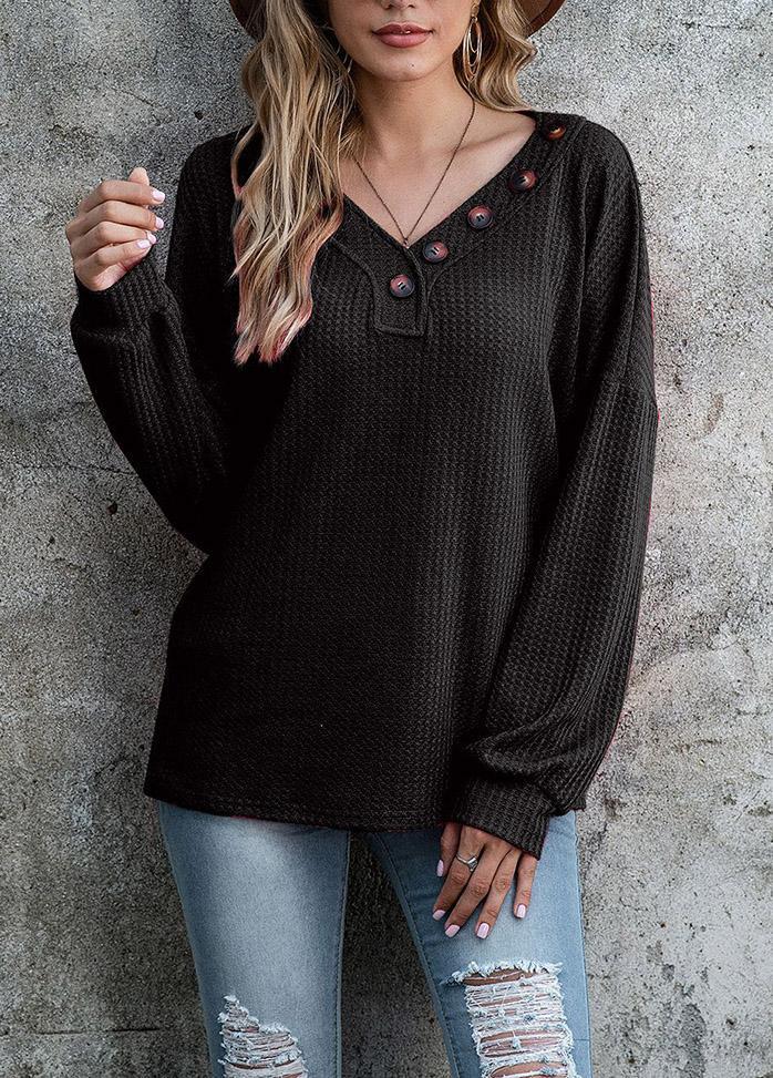 Button V Neck Long Sleeve Shirt