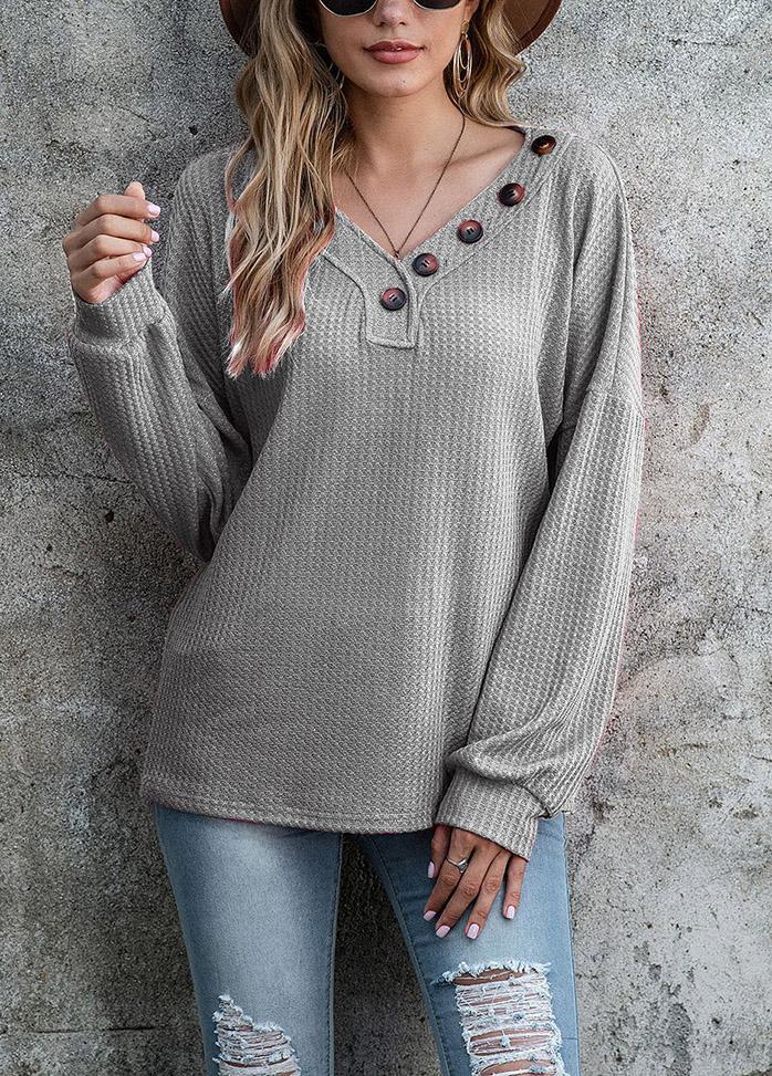 Button V Neck Long Sleeve Shirt