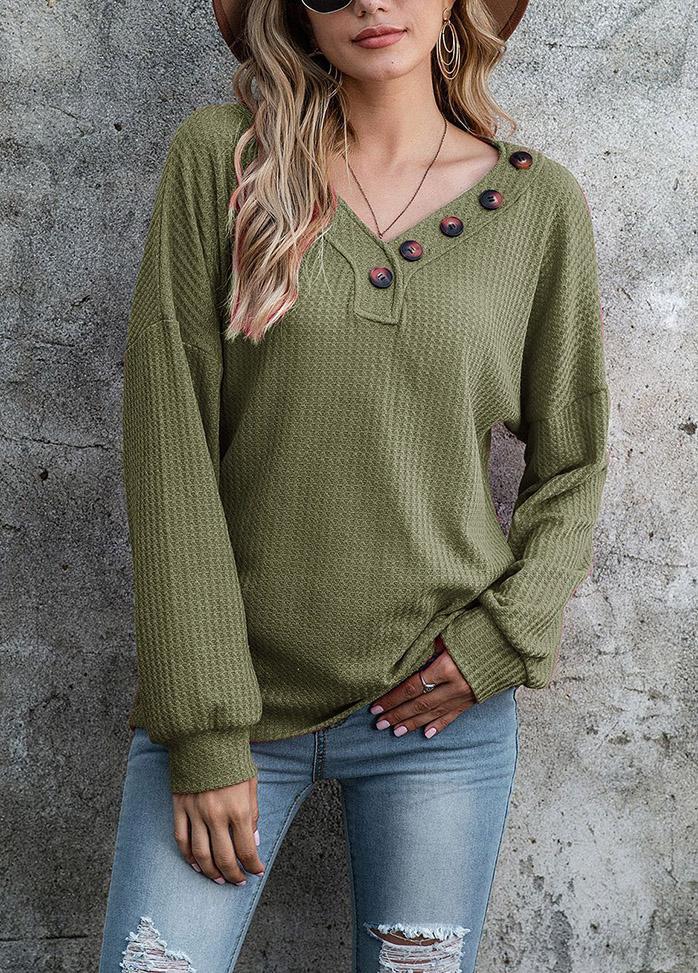 Button V Neck Long Sleeve Shirt