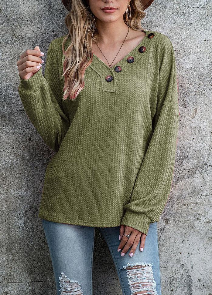 Button V Neck Long Sleeve Shirt