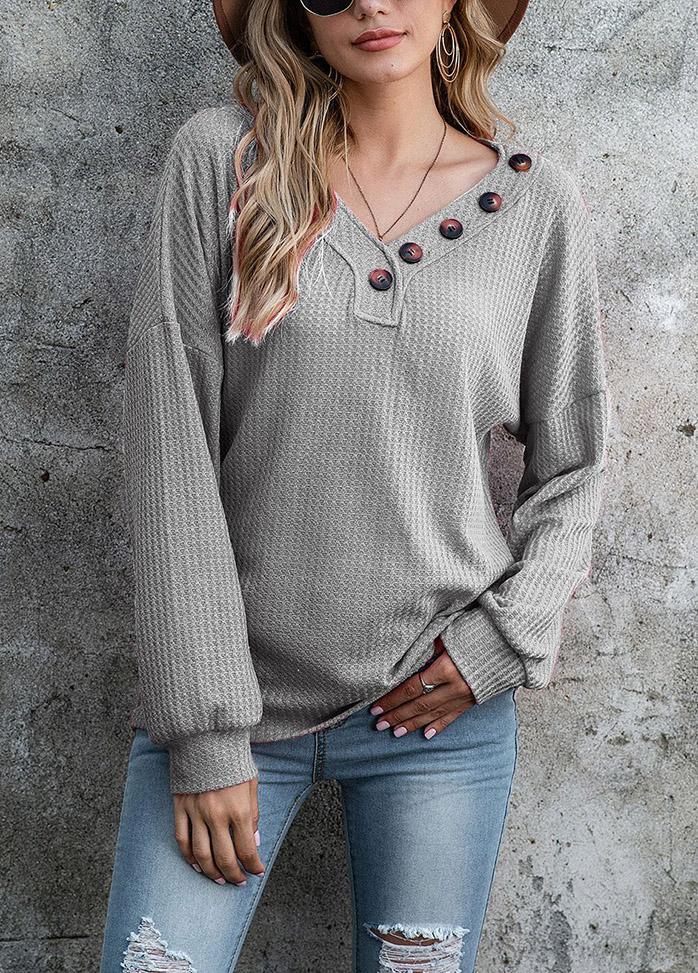 Button V Neck Long Sleeve Shirt