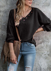 Button V Neck Long Sleeve Shirt