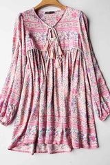 Boho Mini DressTunic Dress, Wild Floral in Pink