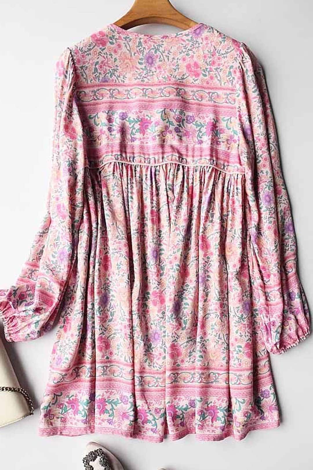 Boho Mini DressTunic Dress, Wild Floral in Pink