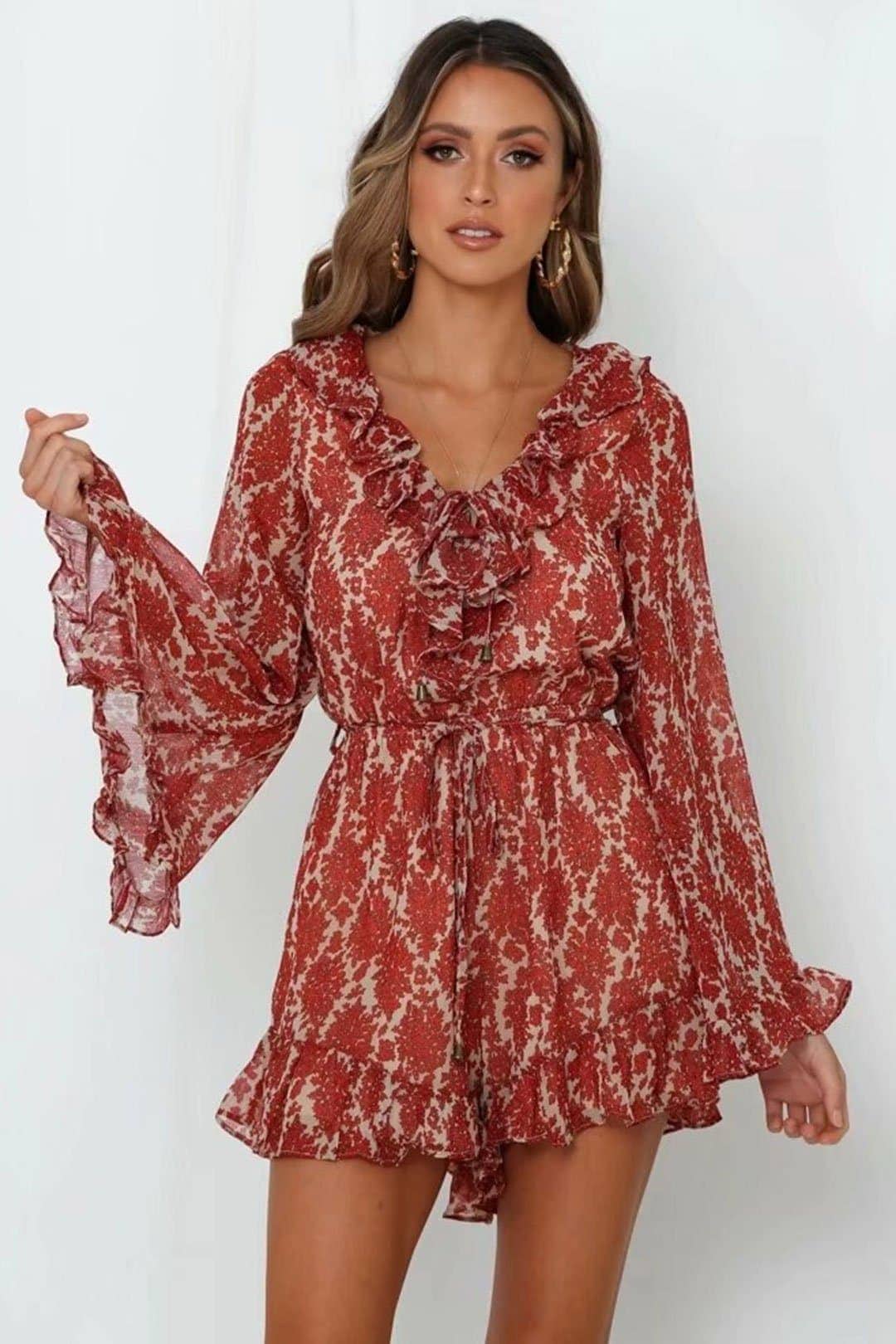 Boho Jumpsuit, Boho Romper, Playsuit, Ruffle Wood Pailey