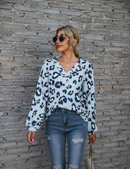 Leopard V Neck Long Sleeve T Shirt