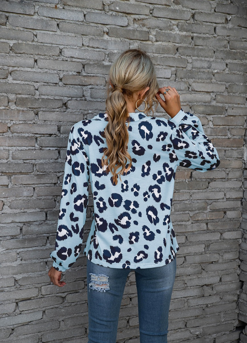 Leopard V Neck Long Sleeve T Shirt