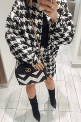 Autumn Winter Two Piece Set, Matching Wool Plaid Jacket and Mini Skirt, Vintage Winter in Black-White