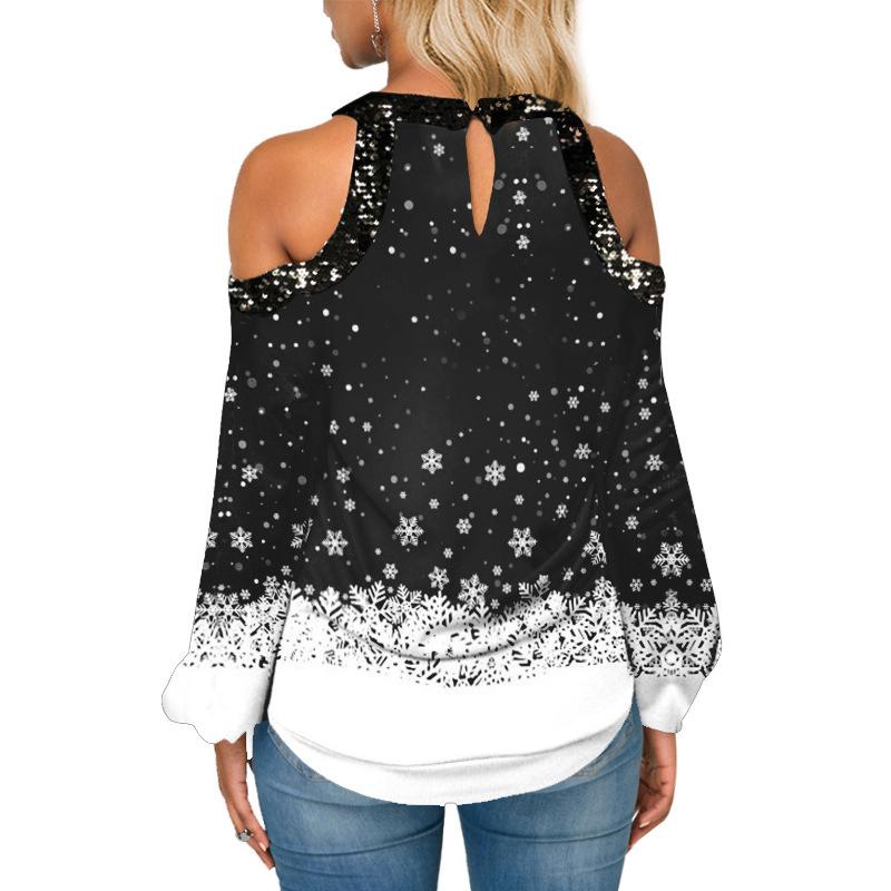 Casual Christmas Cold Shoulder Sweatshirt