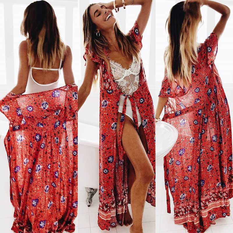 Boho Maxi Dress, Sundress, Wrap Dress, Country Girl Floral in Red and Navy