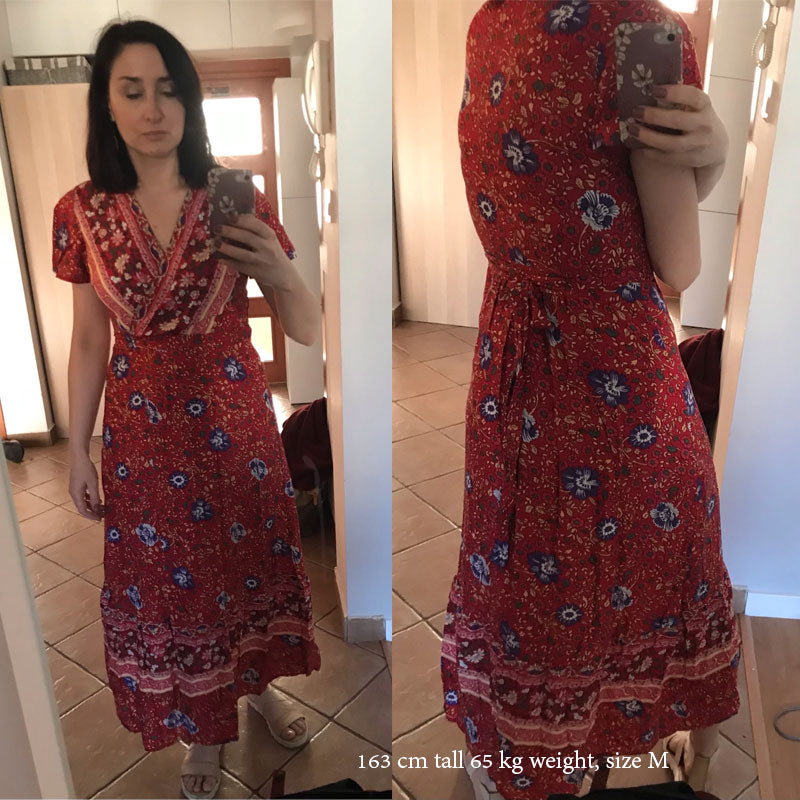 Boho Maxi Dress, Sundress, Wrap Dress, Country Girl Floral in Red and Navy