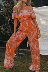 Boho Jumpsuit, Boho Romper, Playsuit, Wild Floral in Indian Orange Mustard